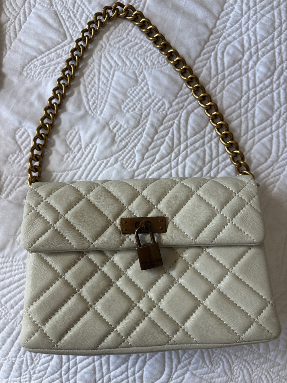 Kurt Geiger Cream Quilted Shoulder Bag with Gold Chain
